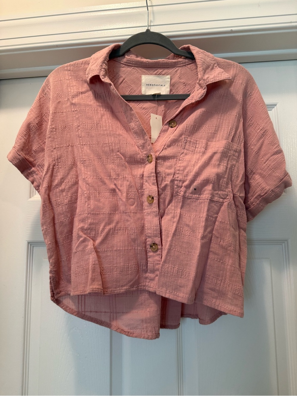 Aeropostale Pink Short-Sleeve Button Front Top